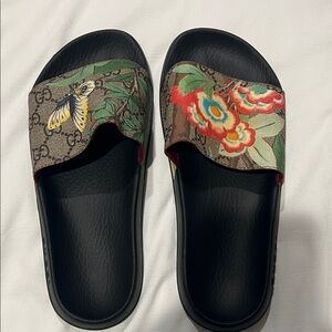 Gucci Women's Floral and Butterfly Slide Sandals - Black and Multicolor